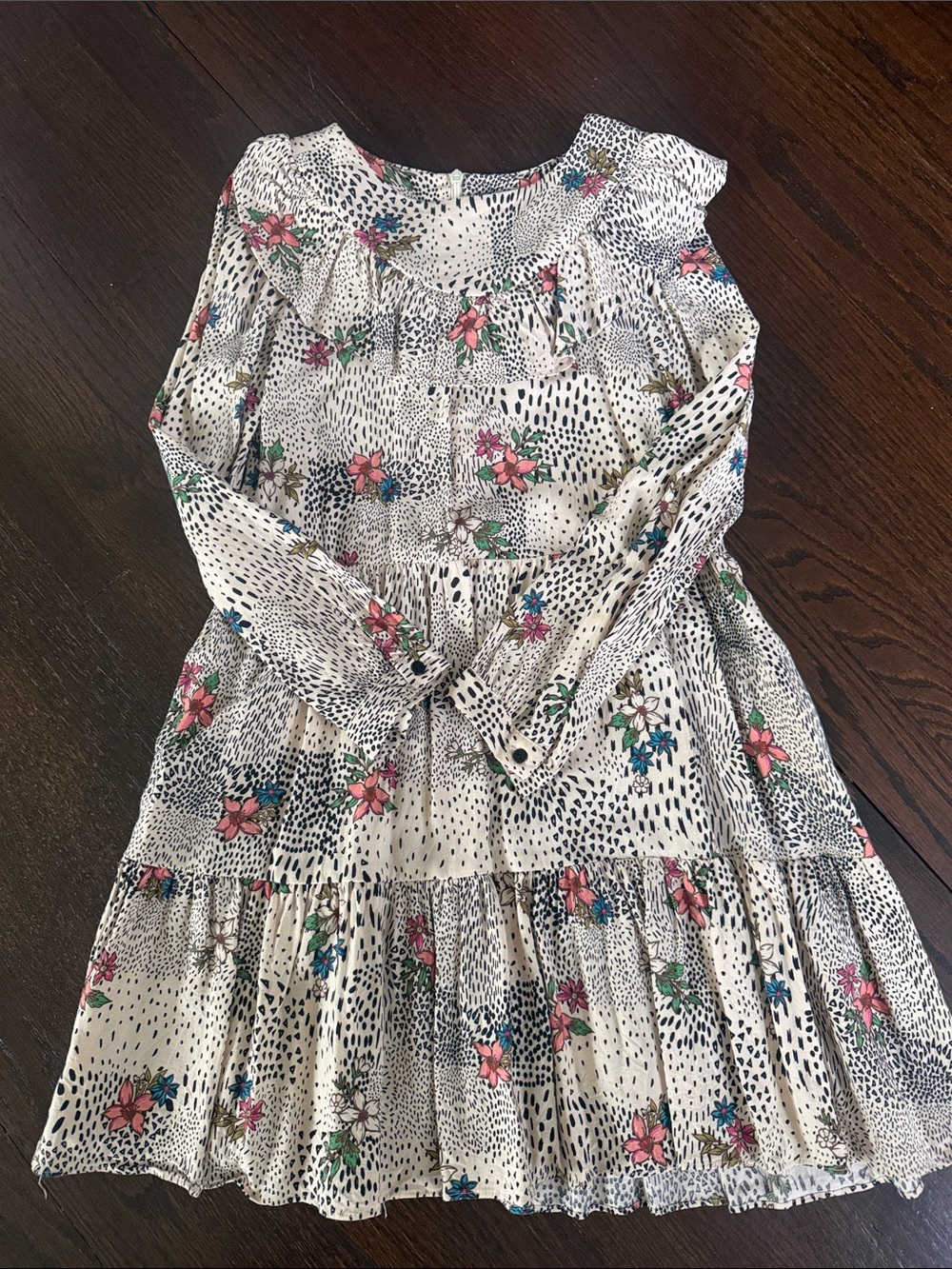 Zara White Floral Tiered Long-Sleeve Dress